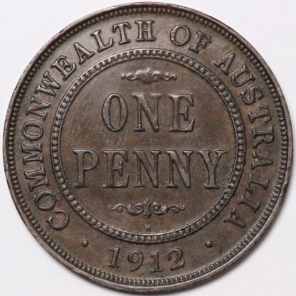 Australia 1912-H One Penny 1D George V Heaton Mint Copper Coin - Image 3