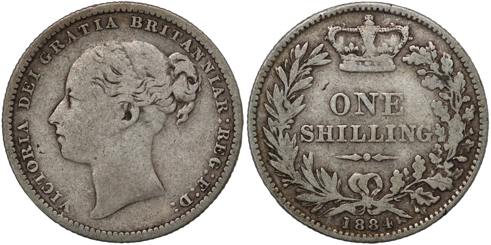 Great Britain 1884 Shilling Victoria Young Head No Die Number S-3907 ...