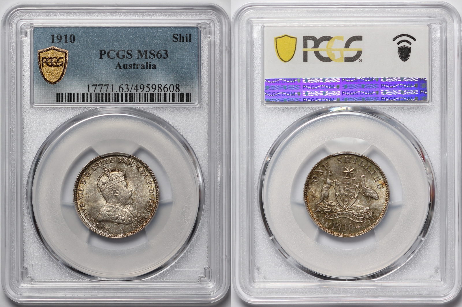 PCGS MS63 Australia 1910 Shilling Edward VII London Mint Choice Unc Silver Coin - Image 3