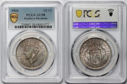 PCGS Graded AU58 Southern Rhodesia 1944 Halfcrown About Uncirculated Silver Coin - Image 3