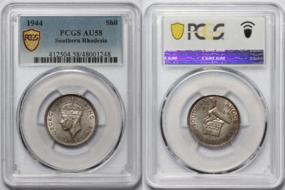 PCGS Graded AU58 Southern Rhodesia 1944 Shilling About Uncirculated Silver Coin - Image 3