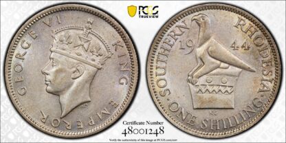 PCGS Graded AU58 Southern Rhodesia 1944 Shilling About Uncirculated Silver Coin - Image 2