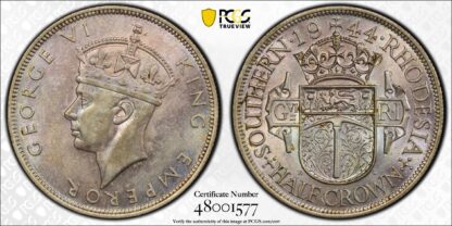 PCGS Graded AU58 Southern Rhodesia 1944 Halfcrown About Uncirculated Silver Coin - Image 2