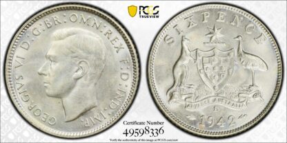 PCGS Graded MS64 Australia 1942-S San Francisco Sixpence Choice Unc Silver Coin - Image 3