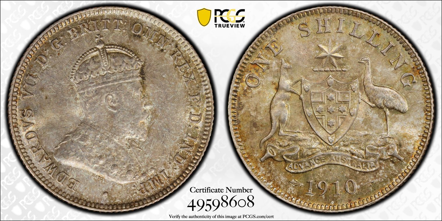 PCGS MS63 Australia 1910 Shilling Edward VII London Mint Choice Unc Silver Coin - Image 2