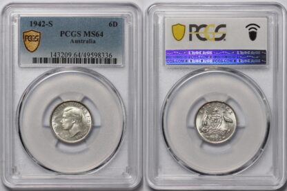 PCGS Graded MS64 Australia 1942-S San Francisco Sixpence Choice Unc Silver Coin - Image 2