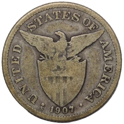 US Philippines 1907-S 50 Centavos San Francisco Mint KM# 171 World Silver Coin - Image 2