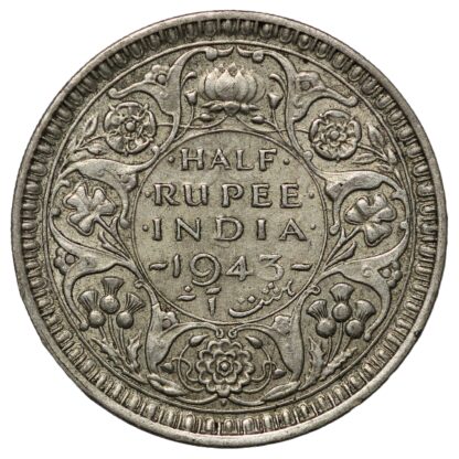 India - British 1943(b) Dot 1/2 Rupee George VI Bombay Mint KM#552 Silver Coin - Image 3