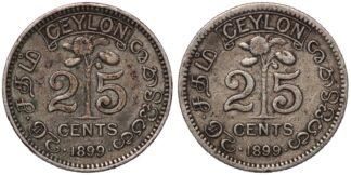 Lot of 2 Ceylon 1899 25 Cents