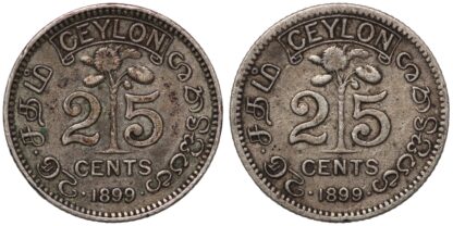 Lot of 2 Ceylon 1899 25 Cents