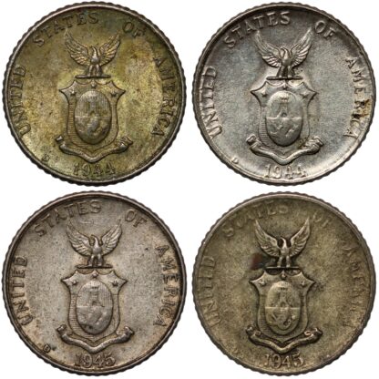 Lot of 4 1944-D 1945-D 10 Centavos