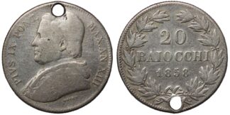 PAPAL STATES 20 Baiocchi 1858