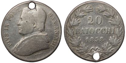 PAPAL STATES 20 Baiocchi 1858