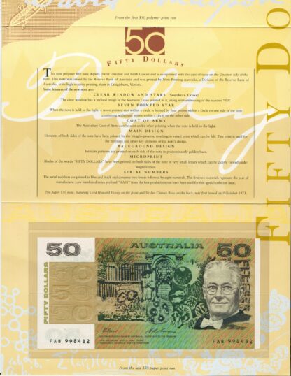 Australia 1995 $50 Banknotes First & Last First Day of Issue Embossed Folder - Image 4