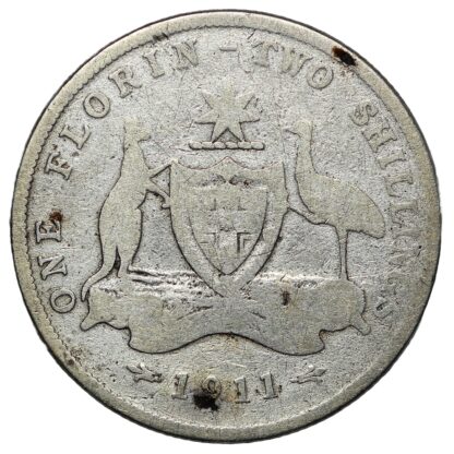 Australia 1911 Florin George V Sterling Silver Coin - First Year Scarce - Image 3