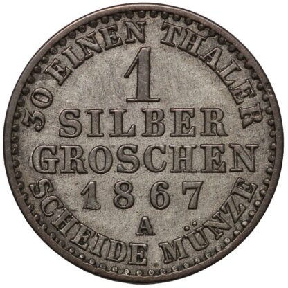 German States Prussia 1867-A 1 Groschen KM# 485 Wilhelm I World Silver Coin - Image 3