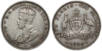 Lot of 2 Coins Australia 1934(m) & 1935(m) Florin George V Sterling Silver - Image 2