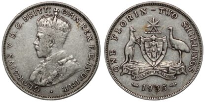 Lot of 2 Coins Australia 1934(m) & 1935(m) Florin George V Sterling Silver - Image 3