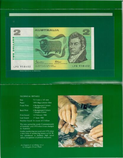 1988 Last $2 Note Final Print Run Prefix LPS RBA Collector Folder - Image 2