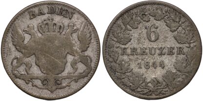 Lot of 2 Coins German States Baden 1844 6 Kreuzers & 1848 3 Kreuzers Silver - Image 2