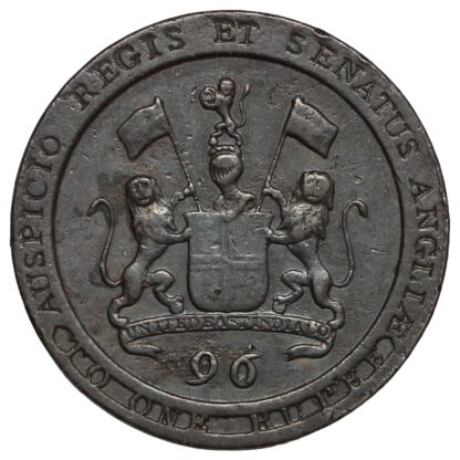 India-British Madras Presidency 1794 1/96 Rupee (1/2 Dub) KM# 392 Copper Coin - Image 2