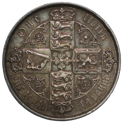 Great Britain 1885 (mdccclxxxv) Gothic Florin No Die Number S-3900 Silver Coin - Image 3