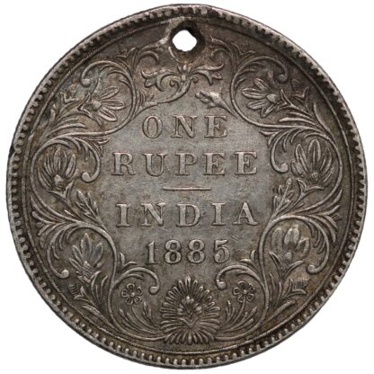 India – British 1885-B Rupee Victoria Bombay Mint Silver Coin - Holed - Image 3