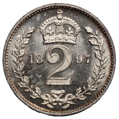 Great Britain 1897 Maundy Twopence 2D Victoria S-3946 Prooflike Silver Coin - Image 3