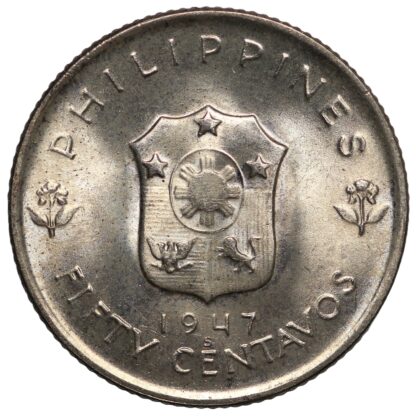 Philippines 1947-S 50 Centavos Douglas MacArthur KM# 184 World Silver Coin - Image 3