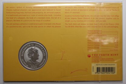 Perth Mint 2022 Chinese Myths Legends Phoenix 1oz Silver Red Gold Coloured Coin - Image 2