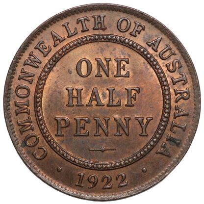 Australia 1922 Halfpenny 1/2D George V Copper Coin - Image 3