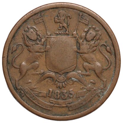 India-British East India Company 1835 Half Anna KM#447.1 World Copper Coin - Image 2