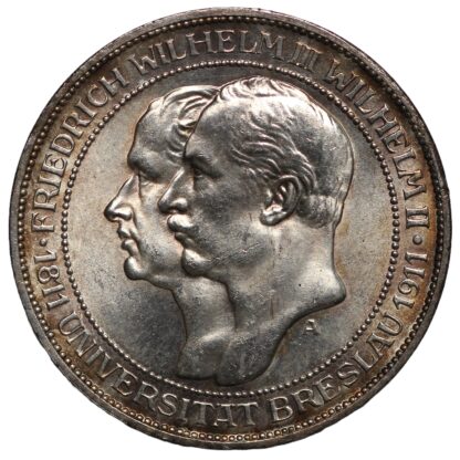 German States Prussia 1911-A 3 Mark KM# 531 University Breslau World Silver Coin - Image 2