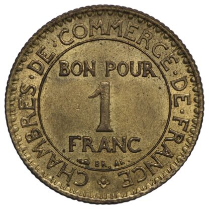 France 1926 1 Franc KM# 876 Chamber of Commerce Aluminium-Bronze Coin - Key Date - Image 3