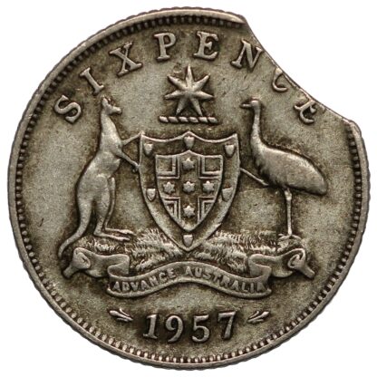 Australia 1957 Sixpence Clipped Planchet Error Silver Coin - Image 3