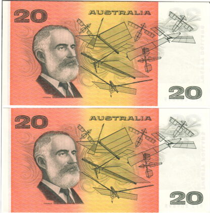 Australia 1985 $20 Banknotes R409a Johnston/Fraser Consecutive Pair RFZ Prefix - Image 2