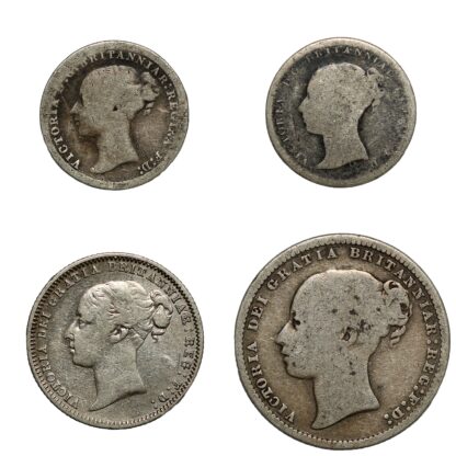 Lot of 4 Great Britain Threepence Groat Sixpence Shilling Sterling Silver Coins - Image 2