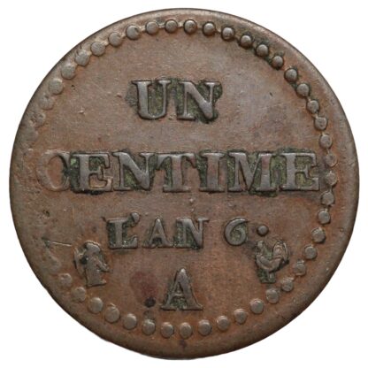 France First Republic LAN 6 (1797-98)-A Centime KM# 646 World Bronze Coin - Image 3