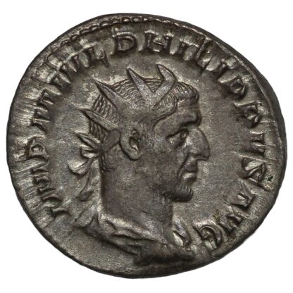 Ancient Roman Imperial Coin Philip I AR Antoninianus AD 245 Seated Emperor - Image 2