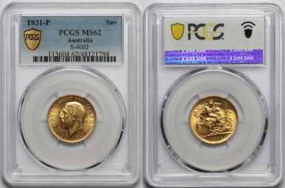 PCGS Graded MS62 Australia 1931-P Perth Sovereign Uncirculated Gold Coin - Image 3