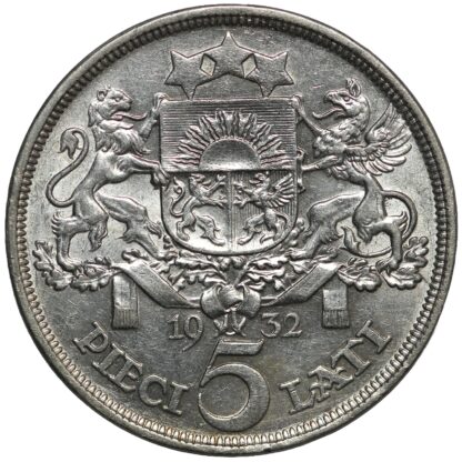 Latvia 1932 5 Lati KM# 9 World Silver Coin - Better Date - Image 3