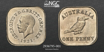 NGC Graded MS66 Australia 1921 Pattern Kookaburra Penny Square Coin Top Pop - Image 2