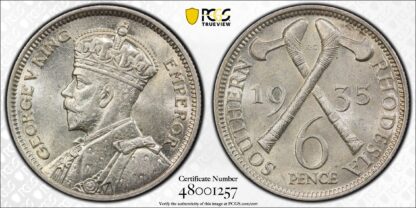 PCGS Graded MS61 Southern Rhodesia 1935 Sixpence 6D Uncirculated Silver Coin - Image 2