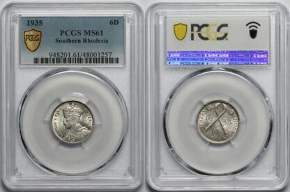 PCGS Graded MS61 Southern Rhodesia 1935 Sixpence 6D Uncirculated Silver Coin - Image 3