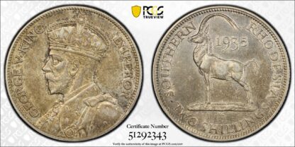 PCGS Graded AU55 Southern Rhodesia 1935 2 Shillings KM# 4 aUnc Silver Coin - Image 2