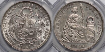 51887130 Peru 1867/57-Y.B Sol AU58