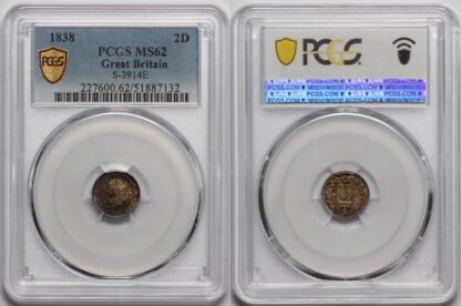 PCGS Graded MS62 Great Britain 1838 Twopence 2D S-3914E Uncirculated Silver Coin - Image 2