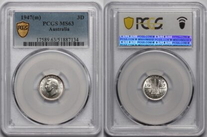 PCGS Graded MS63 Australia 1947(m) Threepence 3D Uncirculated Silver Coin - Image 2