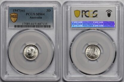 PCGS Graded MS64 Australia 1947(m) Threepence 3D Choice Uncirculated Silver Coin - Image 2