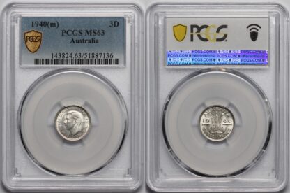 PCGS Graded MS63 Australia 1940(m) Threepence 3D Uncirculated Silver Coin - Image 2